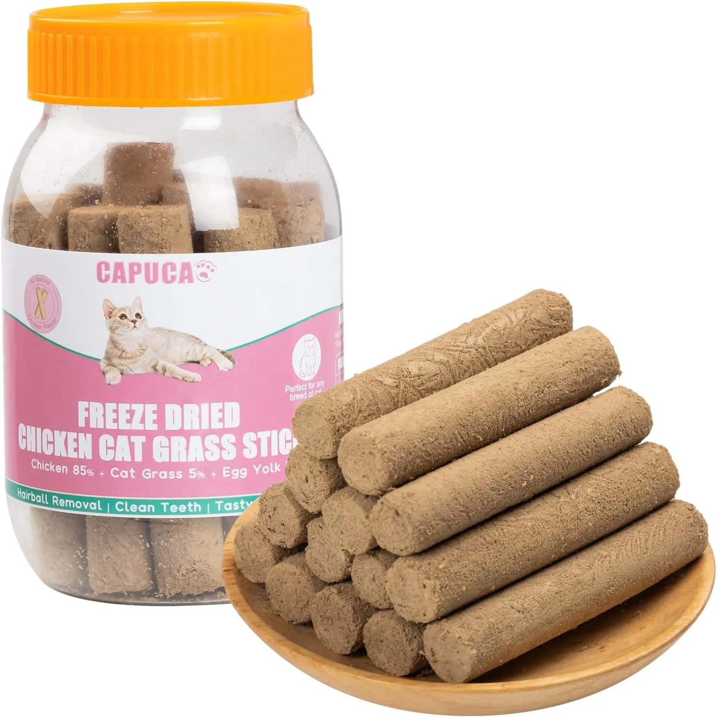 Cat Grass Teething Stick 90g- Freeze-Dried Chicken Flavor High Protein Cat Treats for Teeth Cleaning & Hairball Removal Natural Dental Chews Crunchy Catnip Toy for Kittens & Adult Cats