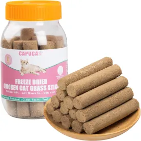 Cat Grass Teething Stick 90g- Freeze-Dried Chicken Flavor High Protein Cat Treats for Teeth Cleaning & Hairball Removal Natural Dental Chews Crunchy Catnip Toy for Kittens & Adult Cats