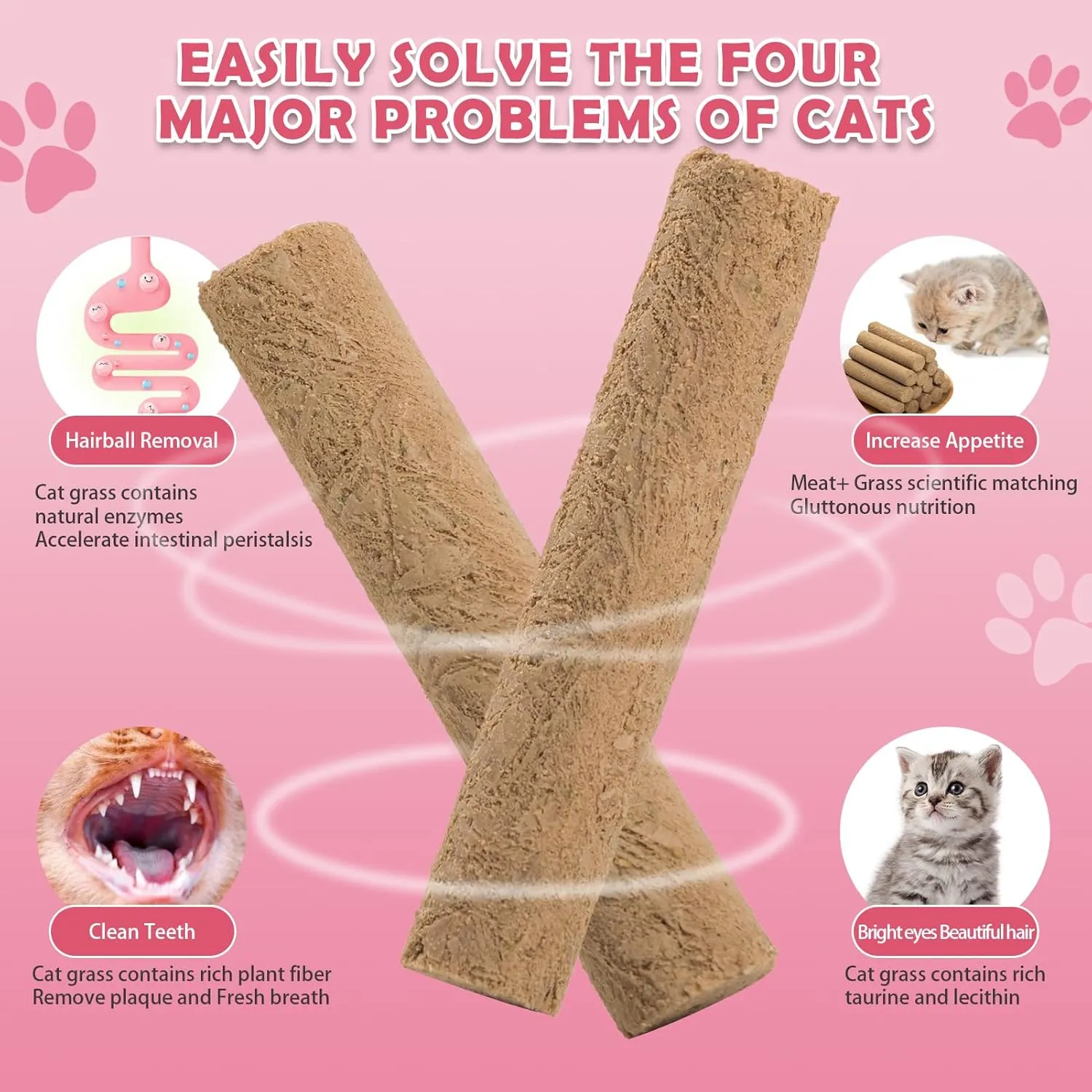 Cat Grass Teething Stick 90g- Freeze-Dried Chicken Flavor High Protein Cat Treats for Teeth Cleaning & Hairball Removal Natural Dental Chews Crunchy Catnip Toy for Kittens & Adult Cats