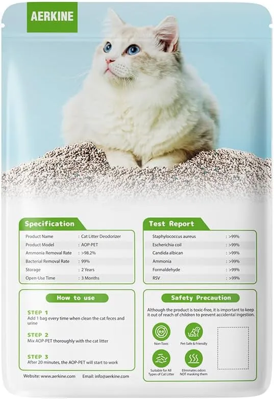Cat Litter Deodorizer, Litter Box Odor Eliminator, Patented AOP-KF Solid Alkali Tech, 99% Deodorization, Long-Lasting Fresh, Cat Companion, Smell Control for Multi-Cat Home, 30 Packs