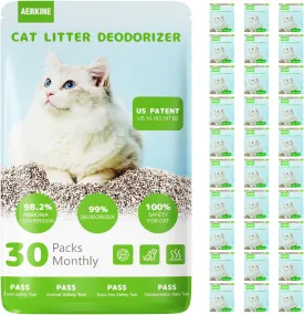 Cat Litter Deodorizer, Litter Box Odor Eliminator, Patented AOP-KF Solid Alkali Tech, 99% Deodorization, Long-Lasting Fresh, Cat Companion, Smell Control for Multi-Cat Home, 30 Packs