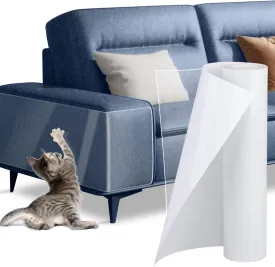 Cat Scratch Furniture Protector - Couch Protector from Cat Claws, Plastic Cover Adhesive Clear Flexible Sofa Guard, Single Side Sticky Deterrent Training Tape - Easy to Apply, 11.8 in  196.8 in