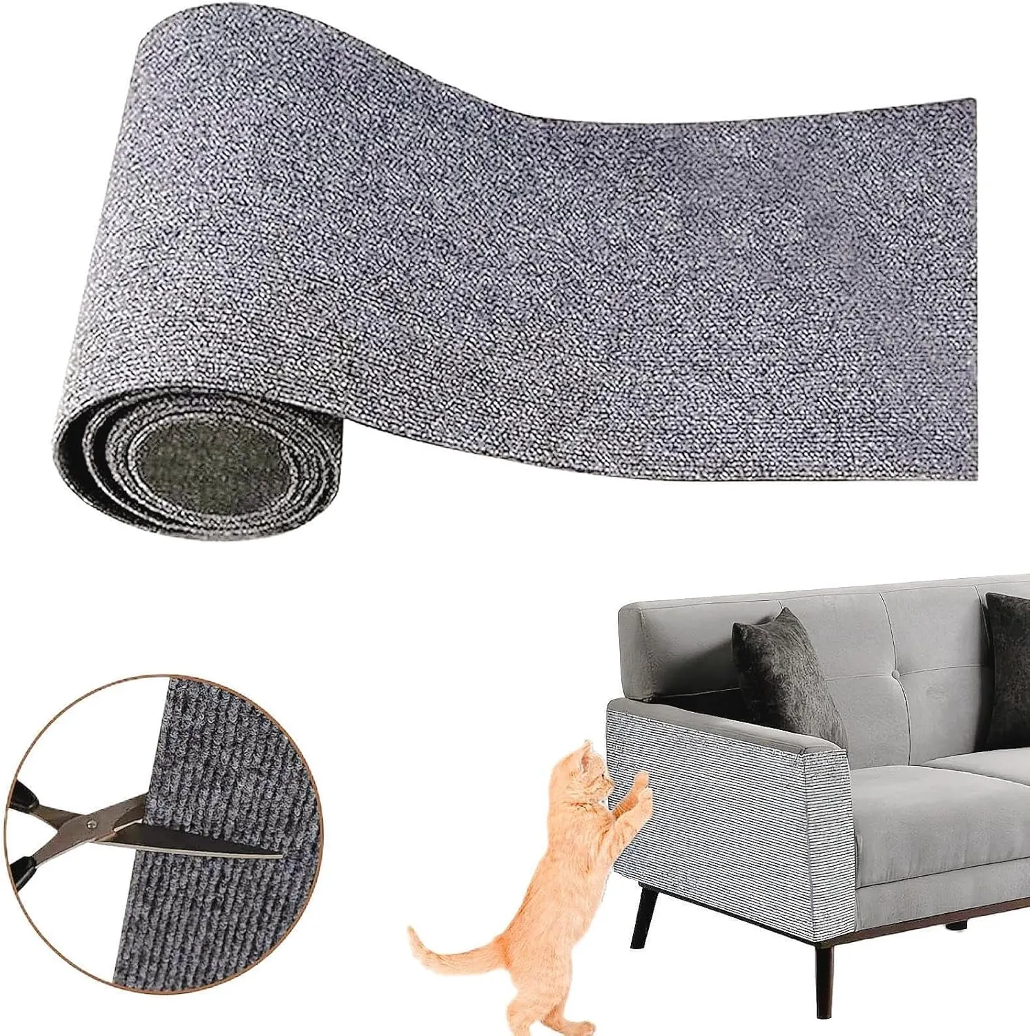 Cat Scratching Mat 118"x15.8" Cat Carpet with Self-Adhesive Trimmable,Replacement for Cat Tree Shelf Shelves,Cat Scratching Post,Cat Wall Furniture Steps,Cat Couch Protector,Cat Scratch Carpet (Gray)