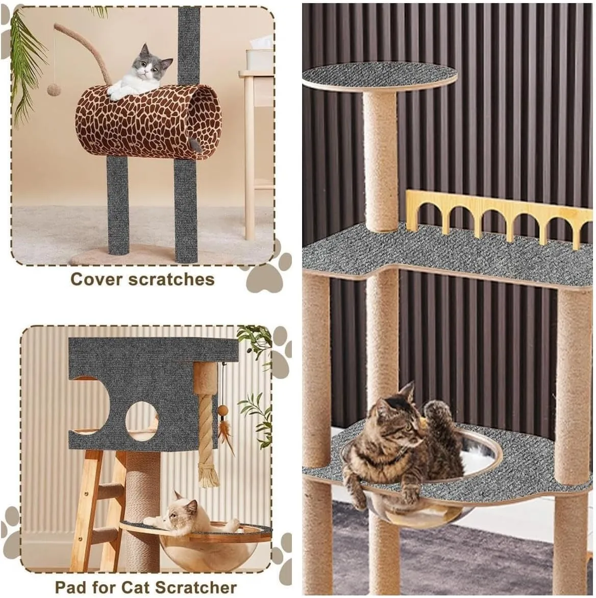 Cat Scratching Mat 118"x15.8" Cat Carpet with Self-Adhesive Trimmable,Replacement for Cat Tree Shelf Shelves,Cat Scratching Post,Cat Wall Furniture Steps,Cat Couch Protector,Cat Scratch Carpet (Gray)