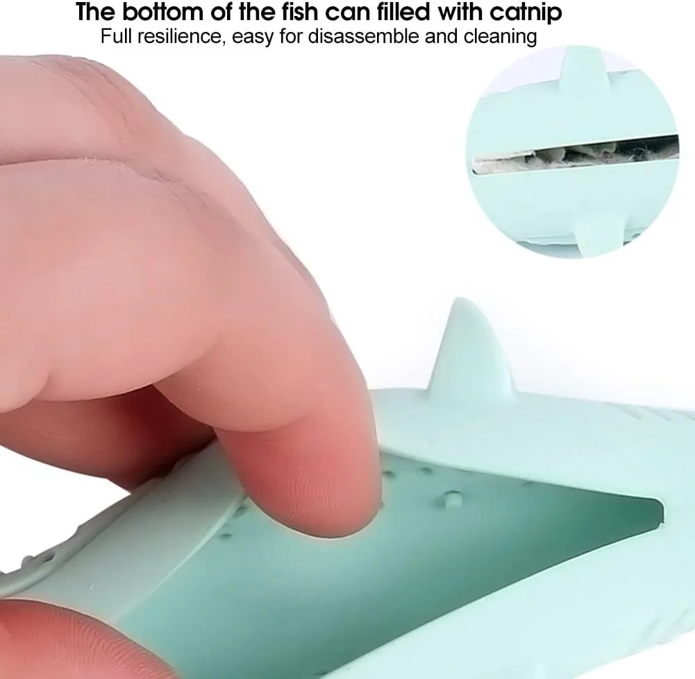 Cat Teeth Cleaning Toy, Cat Teething Toys Silicone Molar Stick Catnip Toys Cat Toothbrush Cat Fish Shape Toothbrush with Catnip Chew Bite Teeth Cleaning Toy for Cats Kitten Kitty