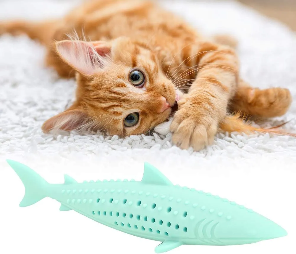 Cat Teeth Cleaning Toy, Cat Toothbrush Cat Fish Shape Toothbrush with Catnip Silicone Molar Stick Catnip Toys Cat Teething Toys Chew Bite Teeth Cleaning Toy for Cats Kitten Kitty