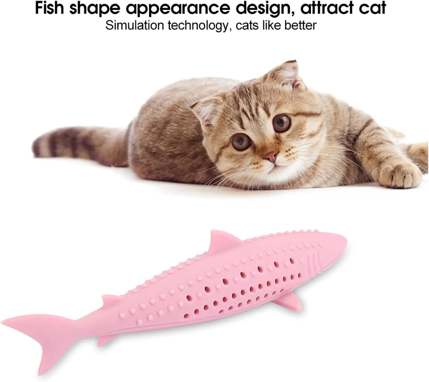 Cat Teeth Cleaning Toy, Cat Toothbrush Cat Fish Shape Toothbrush with Catnip Silicone Molar Stick Catnip Toys Cat Teething Toys Chew Bite Teeth Cleaning Toy for Cats Kitten Kitty