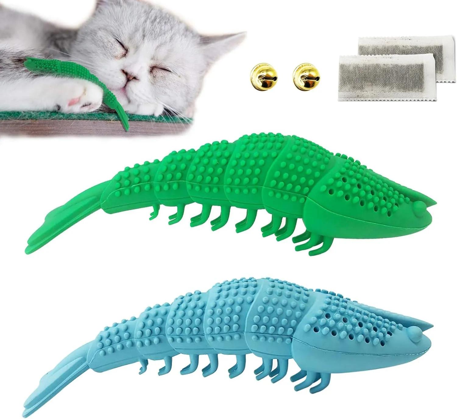 Cat Toothbrush Catnip Toy,Interactive Rubber Dental Care for Pet Kitten Kitty, Crayfish-Shaped Safe Chewing Toy Tooth Cleaning Resistant Cat Toy(2 Pack)