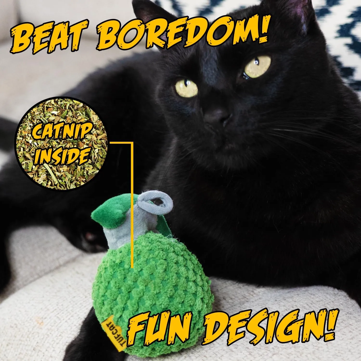 Cat Toy Grenade, Cat Toys for Indoor Cats, Kitten Toys, Catnip Toys for Cats of All Breeds, Action Themed Fun for Kicking, Biting, Chewing (Grenade, 1-Pack)