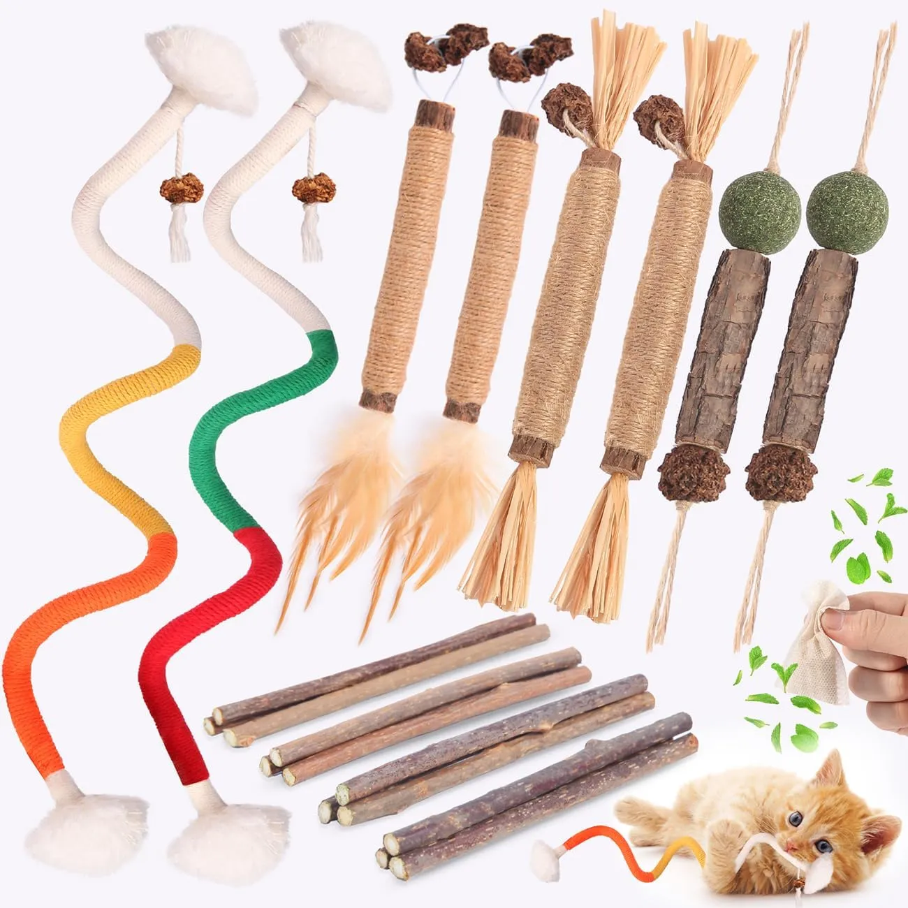Cat Toys Cat Chew Toys, Silvervine Sticks Catnip Rope Toys for Cats Teeth Cleaning, Kitten Dental Care, Kitty for Indoor Cats Increase Appetite,Enhances Oral & Dental Health (21 Pack)