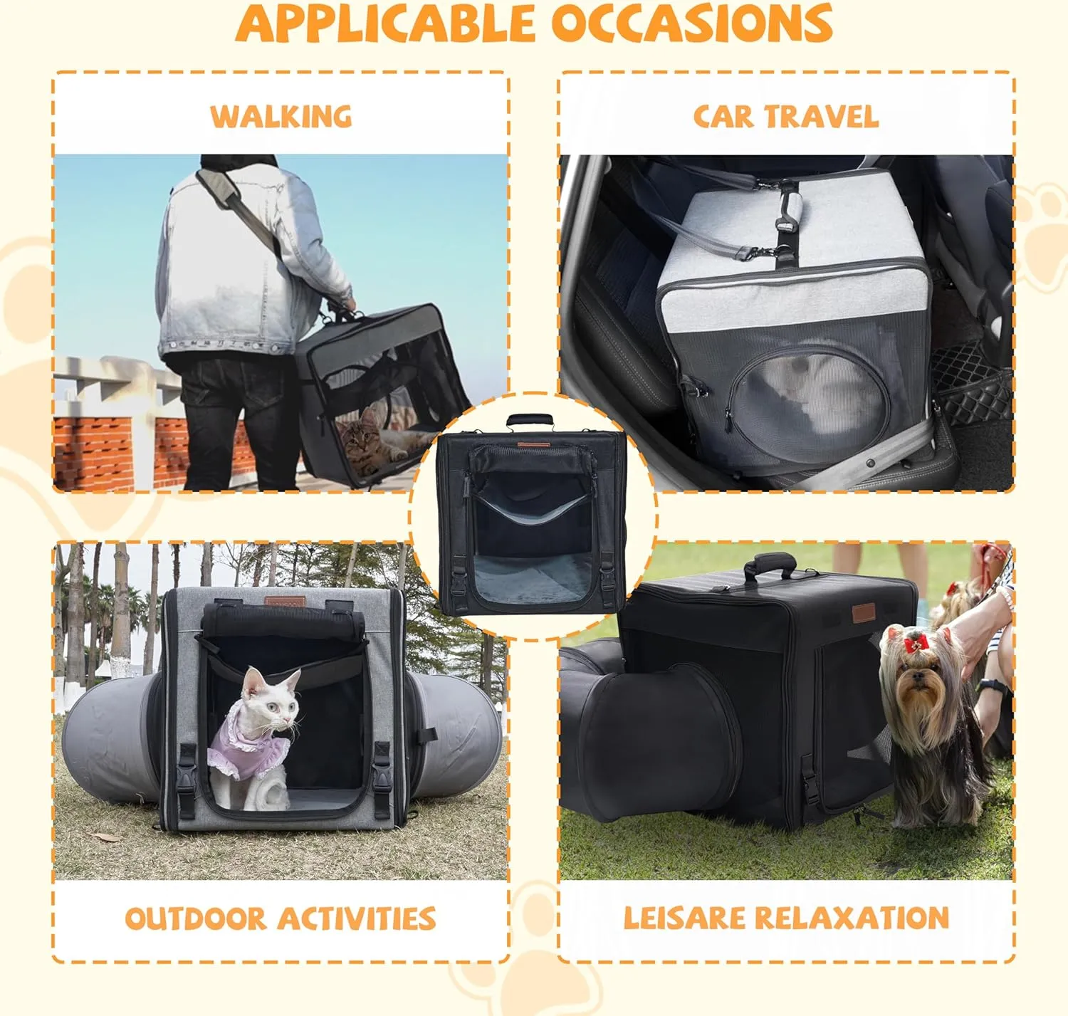 Cat Travel Carrier with Litter Box 2-in-1 Portable Double Cat Carriers for 2 Cats and Pet Shelter Ideal for Multiple Cats Soft Foldable Design with Shoulder Strap Large Size Double Grey