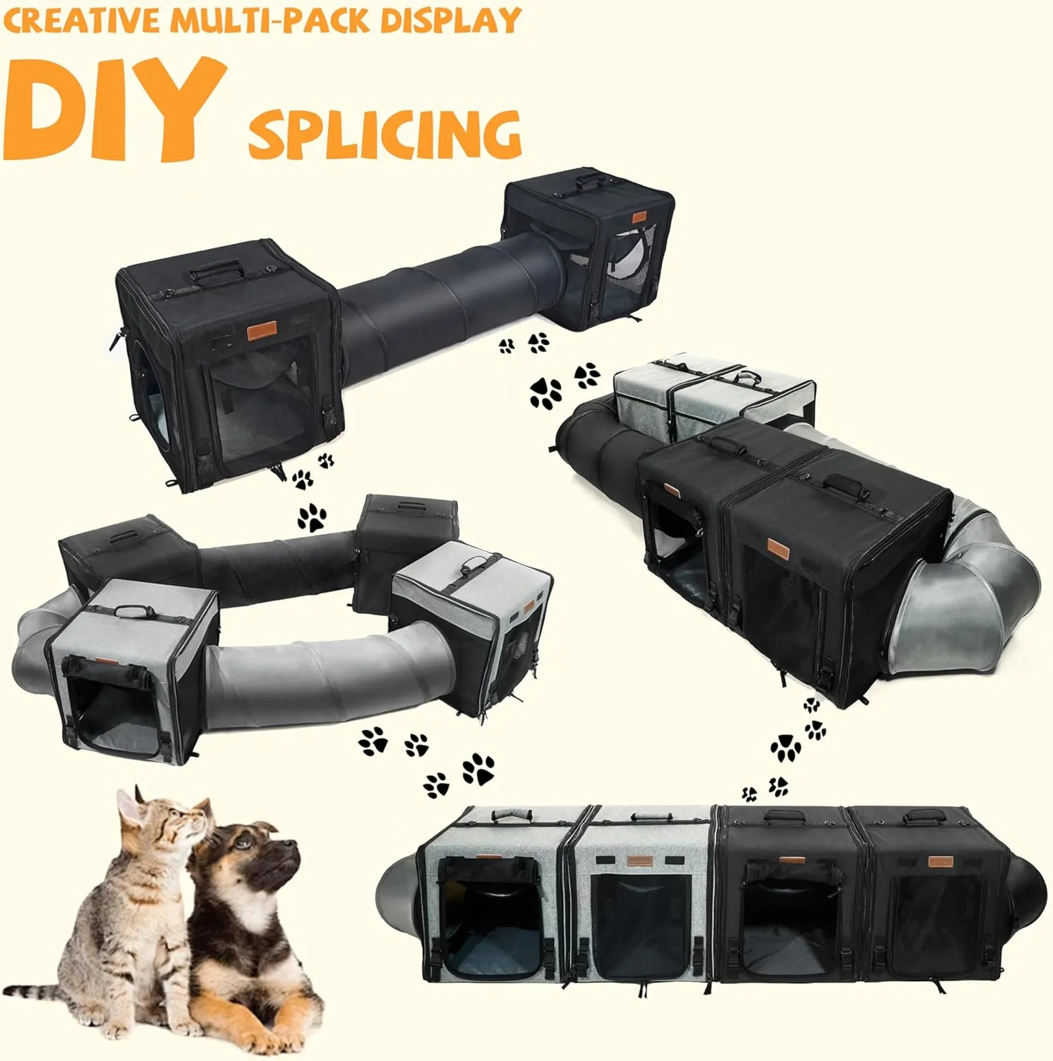 Cat Travel Carrier with Litter Box 2-in-1 Portable Double Cat Carriers for 2 Cats and Pet Shelter Ideal for Multiple Cats Soft Foldable Design with Shoulder Strap Large Size Double Grey