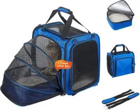 Cat Travel Carrier with Litter Box, Expandable Cat Carrier for Car Travel, Soft Sided Pet Carrier for Cats/Puppies up to 20lbs, Blue