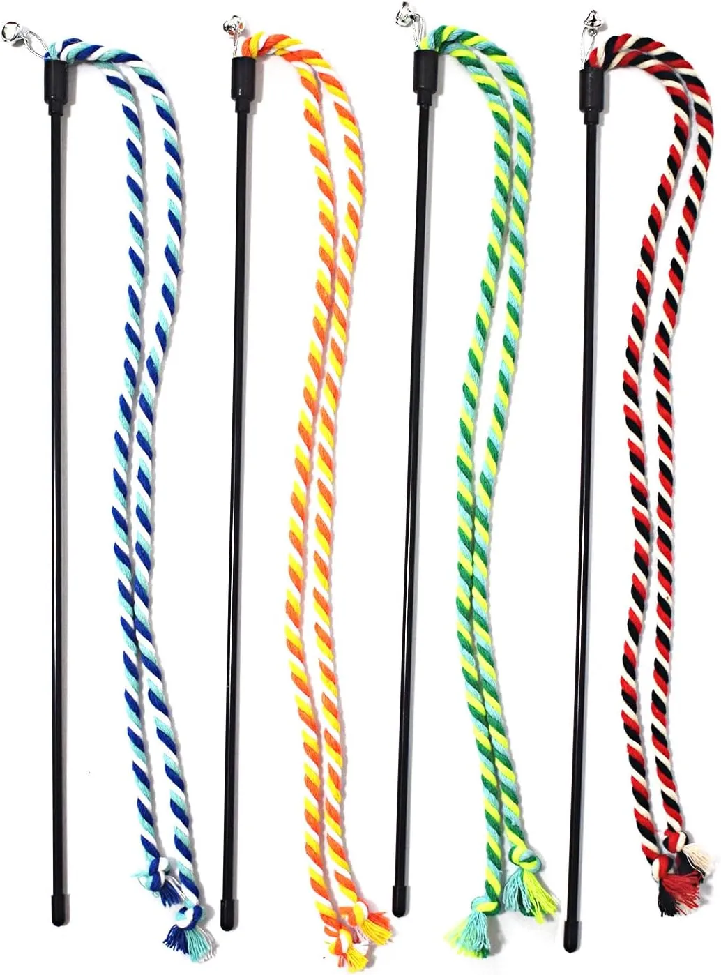 Cat Wands, 4 PCS Colorful Rope Cat Toys Flexible Teaser Wands Interactive Kitten String Wands, Safe Kitty Toys for Indoor