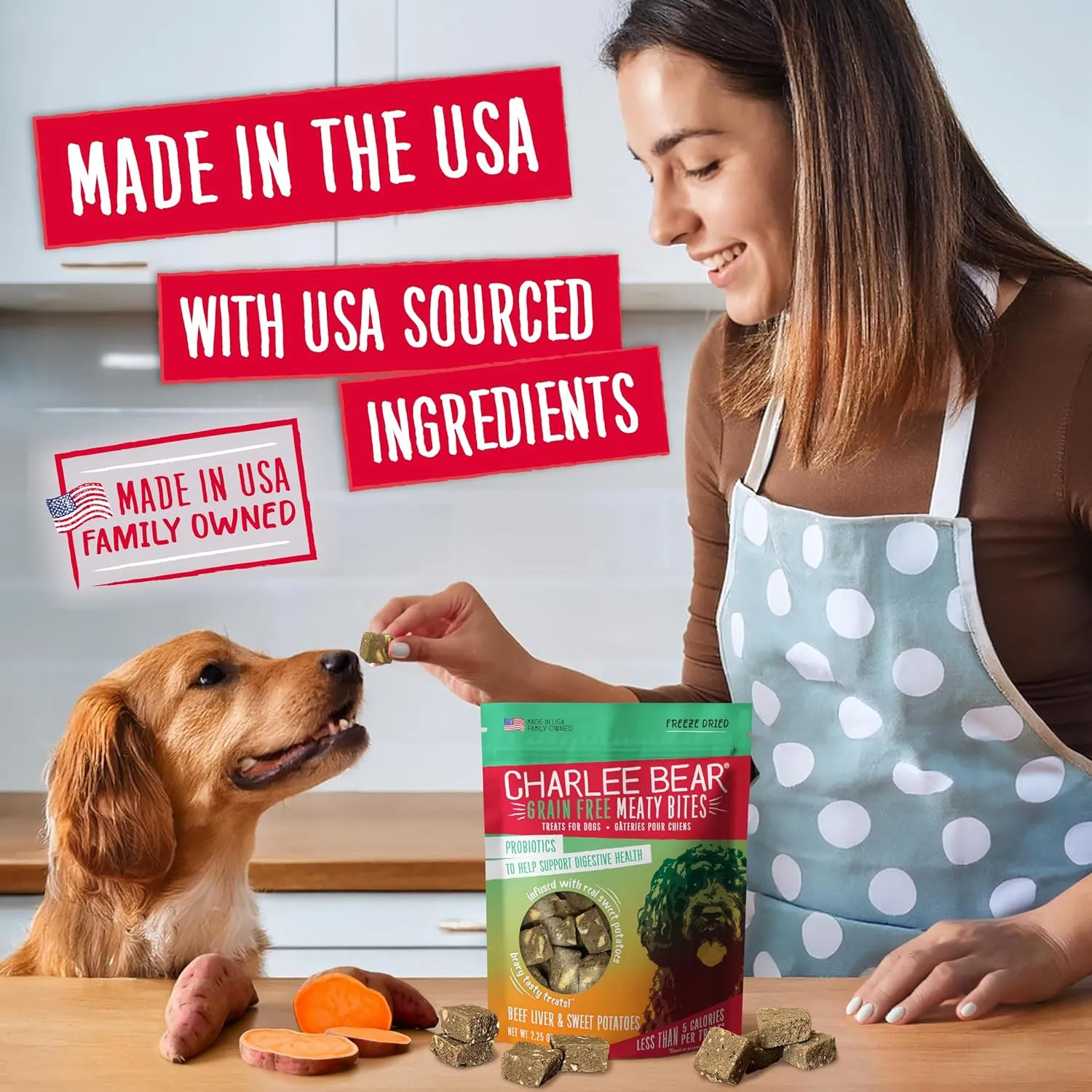 Charlee Bear Meaty Bites Dog Treats, Beef Liver & Sweet Potatoes, 2.5oz