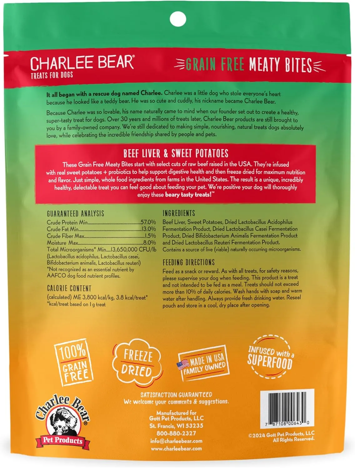 Charlee Bear Meaty Bites Dog Treats, Beef Liver & Sweet Potatoes, 2.5oz