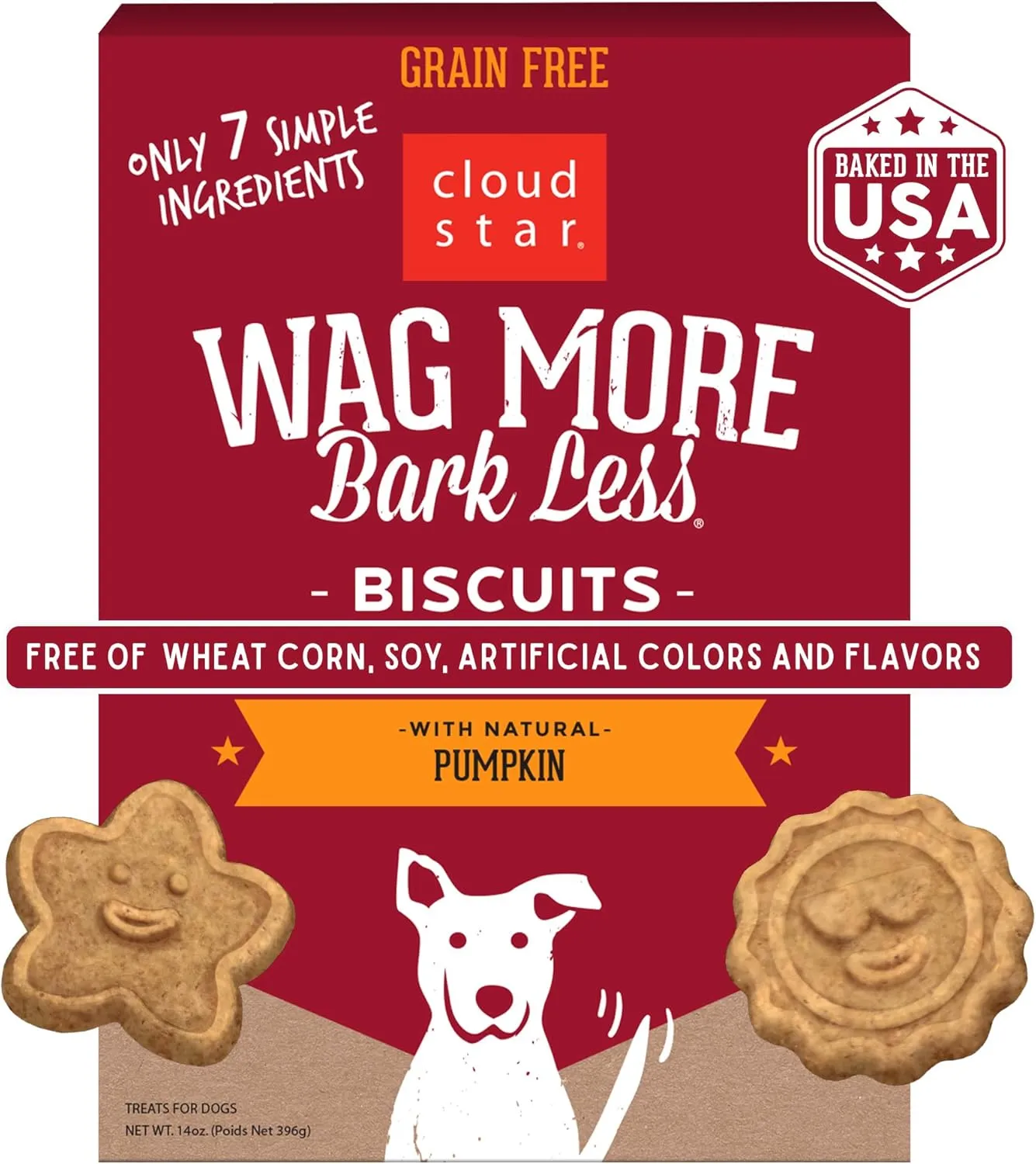 Cloud Star Wag More Bark Less Crunchy Grain Free Dog Treats, Pumpkin, 14 oz. Box