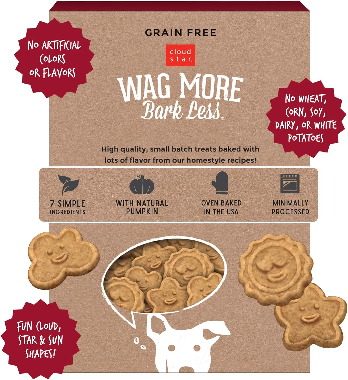Cloud Star Wag More Bark Less Crunchy Grain Free Dog Treats, Pumpkin, 14 oz. Box