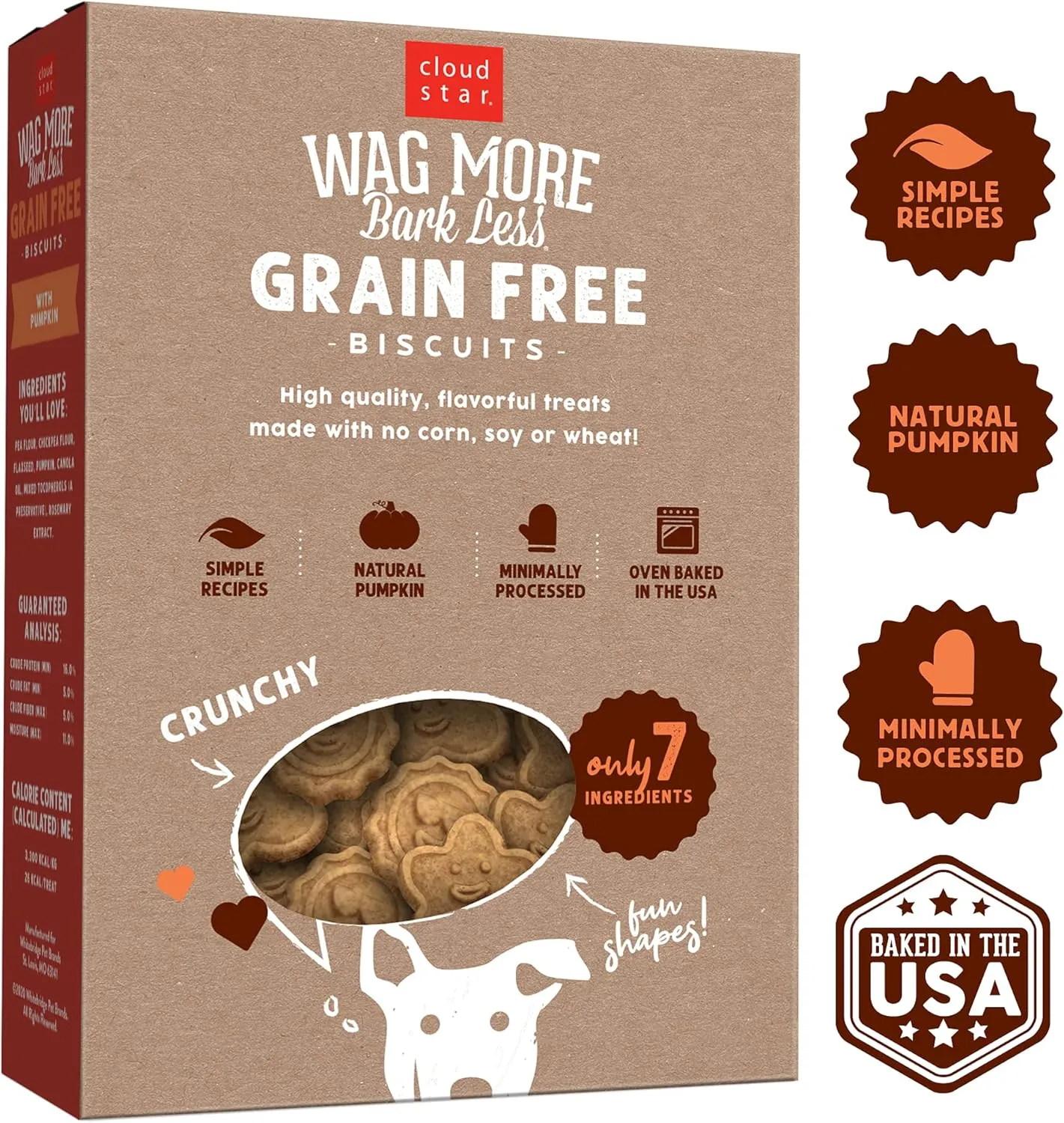 Cloud Star Wag More Bark Less Crunchy Grain Free Dog Treats, Pumpkin, 14 oz. Box