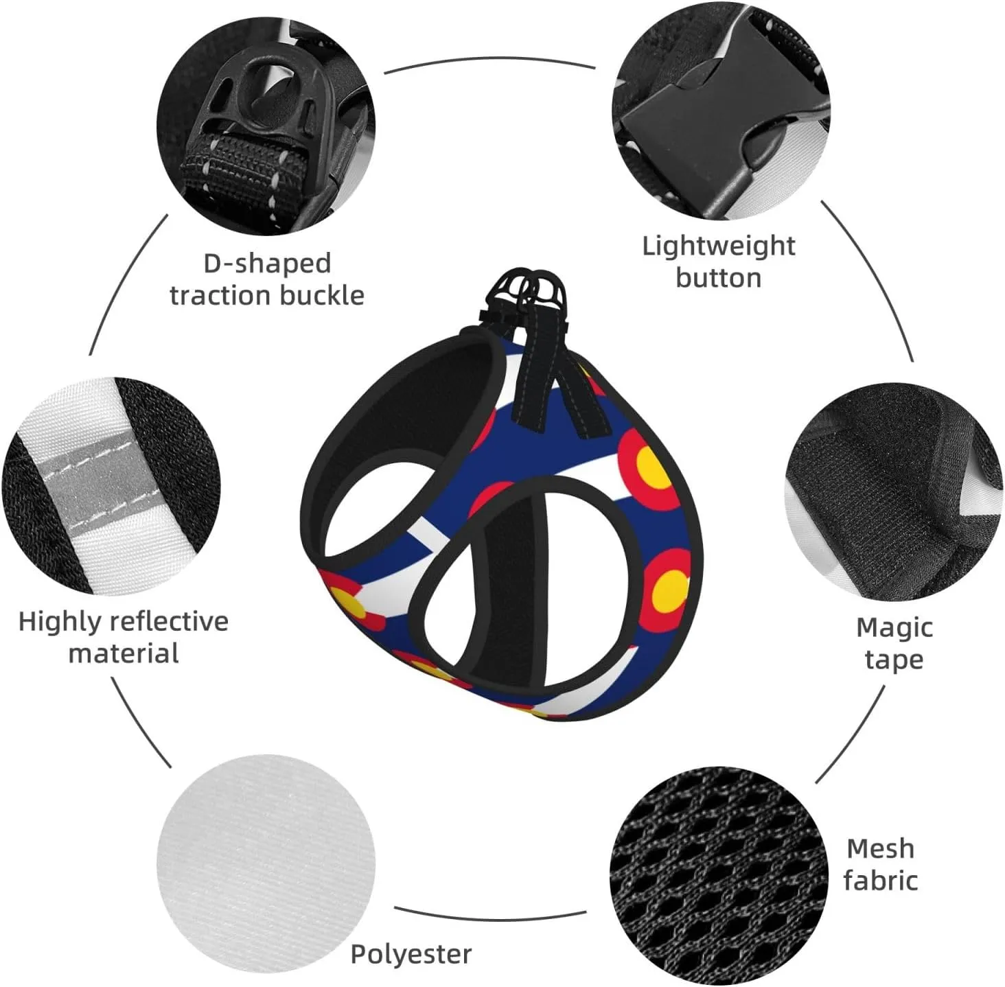 Colorado Flag No Pull Dog Harness and Leash Set, Reflective Vest for Small Dogs Adjustable, Cute Flag Puppy Harness Breathable Mesh for Walking Leash Training,Small