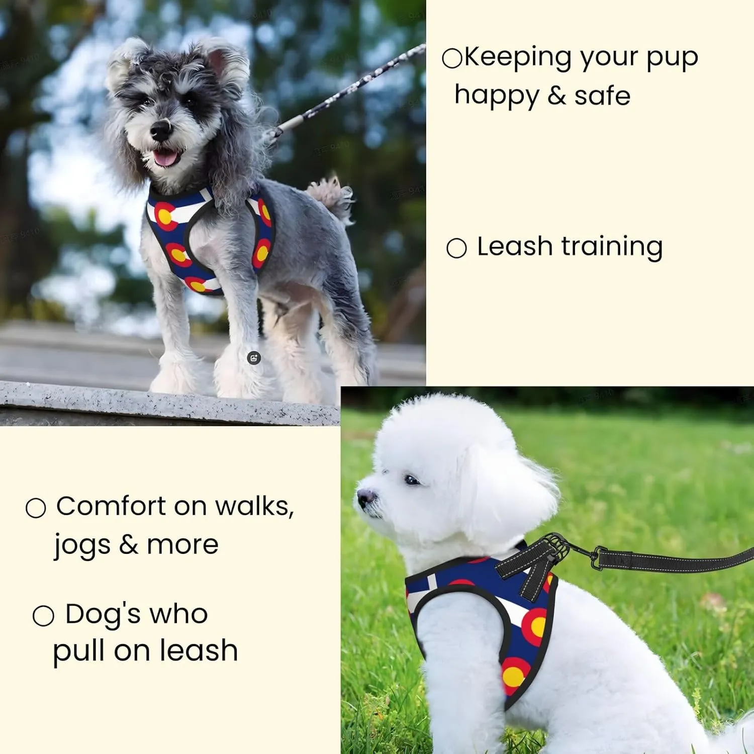 Colorado Flag No Pull Dog Harness and Leash Set, Reflective Vest for Small Dogs Adjustable, Cute Flag Puppy Harness Breathable Mesh for Walking Leash Training,Small