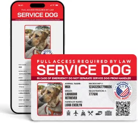 Customizable Service Dog ID - Horizontal - 14 Service Dog Types: PTSD, Guide, Emotional, Autism, etc. - Printed ID & Personal Digital Page on National Animal Registry - ADA Reference