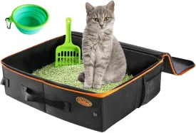 Deblue Portable Cat Travel Litter Box with Lid, Leak-Proof and Water-Proof, Lightweight Cat Litter Box for Car, Road Trip, Hotel, Airplane, and Outdoor-Black