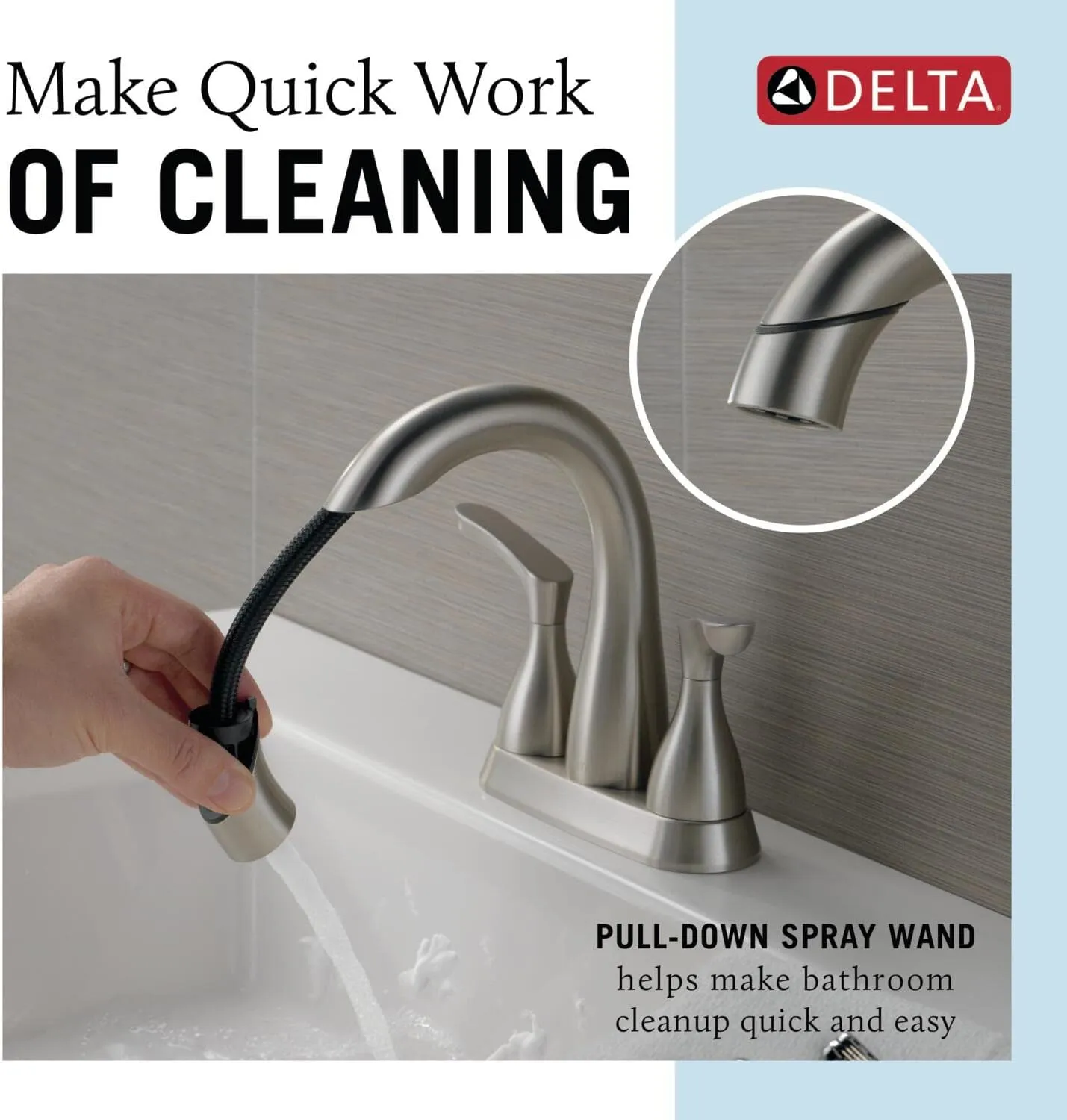 Delta Broadmoor Centerset Brushed Nickel Bathroom Faucet with Sprayer, 4 Inch 3 Hole Bathroom Sink Faucet with Pull Out Sprayer, Push-Pop Drain, Stainless 25765LF-SSPD