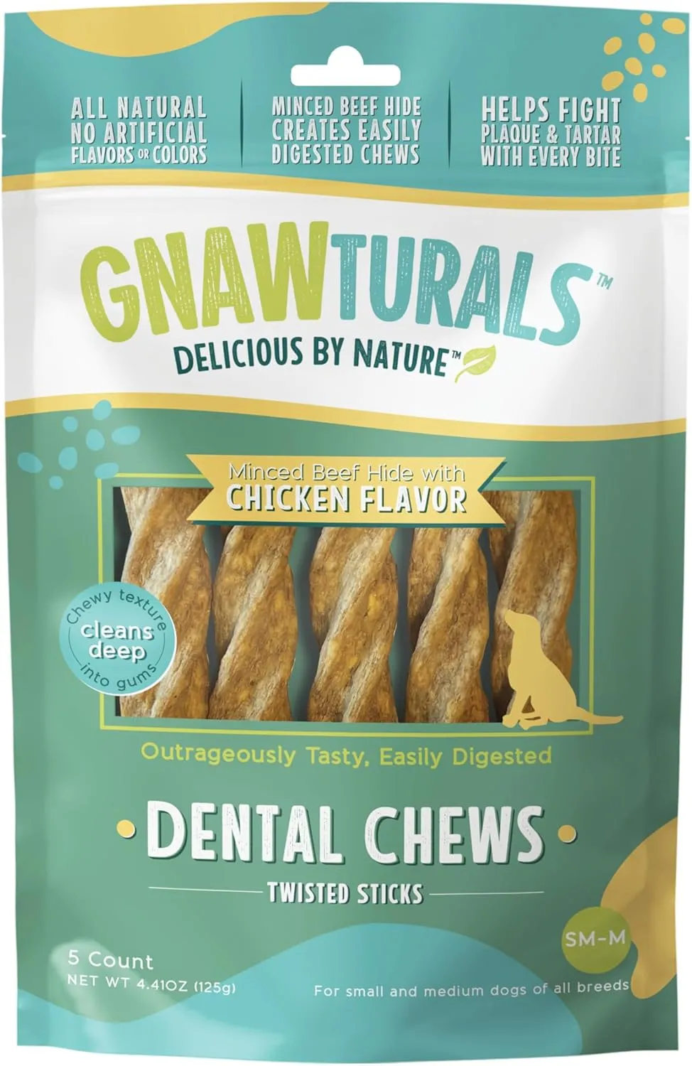 Dental Chews Twisted Sticks | for Medium Dogs | Natural Scrubbing Action to Fight Plaque and Tartar While Refreshing Your Dog's Breath (5 Sticks, Chicken)