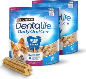 DentaLife Daily Oral Care Dog Treats for Small and Medium Dogs, Chewy Dental Treat to Freshen Breath and Fight Tartar, Chicken Flavor, 35.7 oz. each, 47 Chews each/94 Total Chews - 47 ct. Pouch