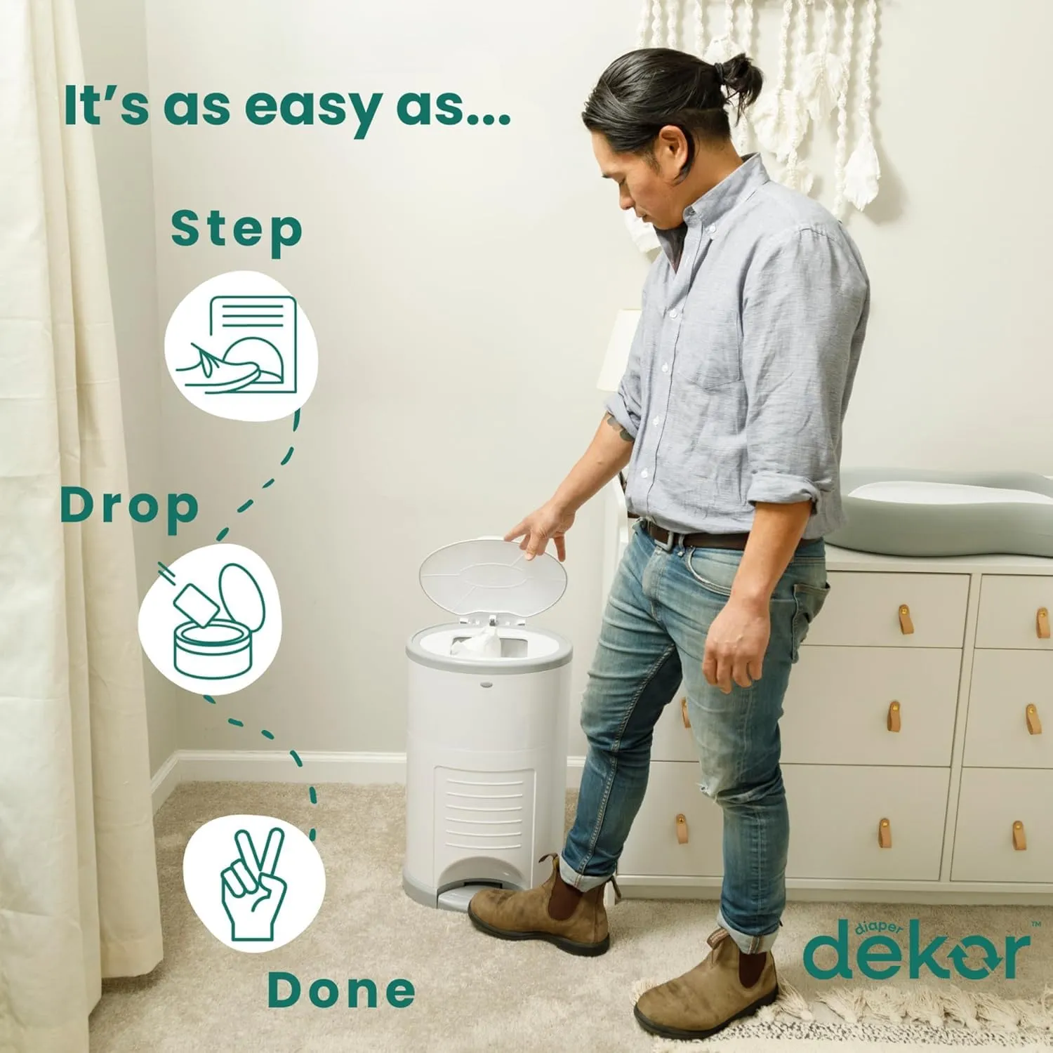Diaper Dekor Classic Hands-Free Diaper Pail Gift Set | Just StepDropDone | Doesnt Absorb Odors | Includes 1yr of Refills | Quick Bag Change | 70% Recycled Materials | EKO White