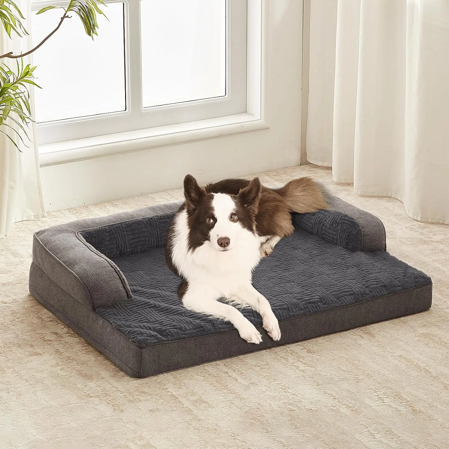 Dog Beds for XLarge,Large Dogs,Orthopedic Dog Sofa Bed with Removable Washable Cover,Waterproof Egg Foam Pet Couch Bed& Furniture,40x28 Inch, Gray