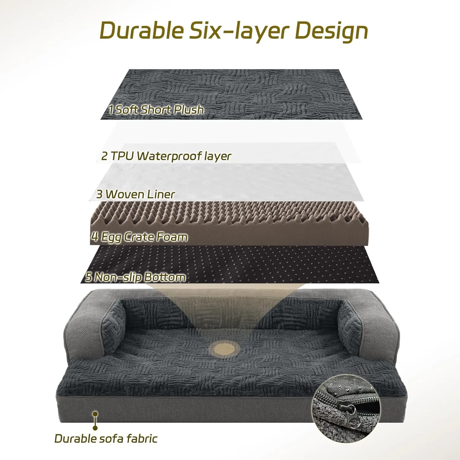 Dog Beds for XLarge,Large Dogs,Orthopedic Dog Sofa Bed with Removable Washable Cover,Waterproof Egg Foam Pet Couch Bed& Furniture,40x28 Inch, Gray
