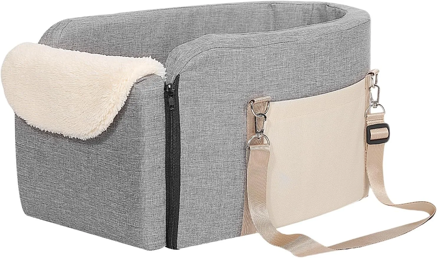 Dog Car Seats for Small Dogs, Center Console Dog Car Seat with Non-Slip Base and Storage Pocket, Pet Bed for Puppies, Small Dogs, Cats Under 12 LBS, Grey