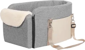 Dog Car Seats for Small Dogs, Center Console Dog Car Seat with Non-Slip Base and Storage Pocket, Pet Bed for Puppies, Small Dogs, Cats Under 12 LBS, Grey