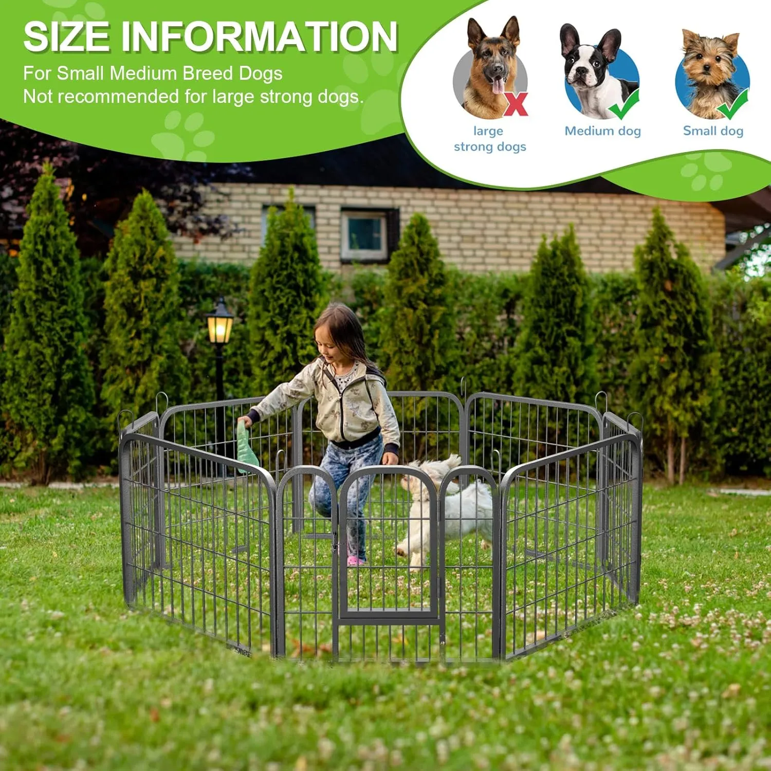 Dog Fence Puppy Pen Outdoor Pet Playpen Portable Dog Kennel Indoor Large Enclosure Heavy Duty Metal Play Yard Gate for Small Medium Dogs Rabbits Cats 8 Panels(24Lx24H-8Panels)