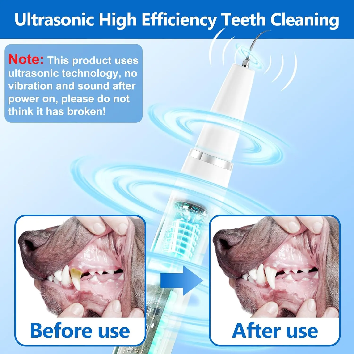 Dog Plaque Remover for Teeth,Pet Ultrasonic Tooth Cleaner,Teeth Cleaning Kit -Tartar Remover for Teeth Stains for Dogs and Cats(White)