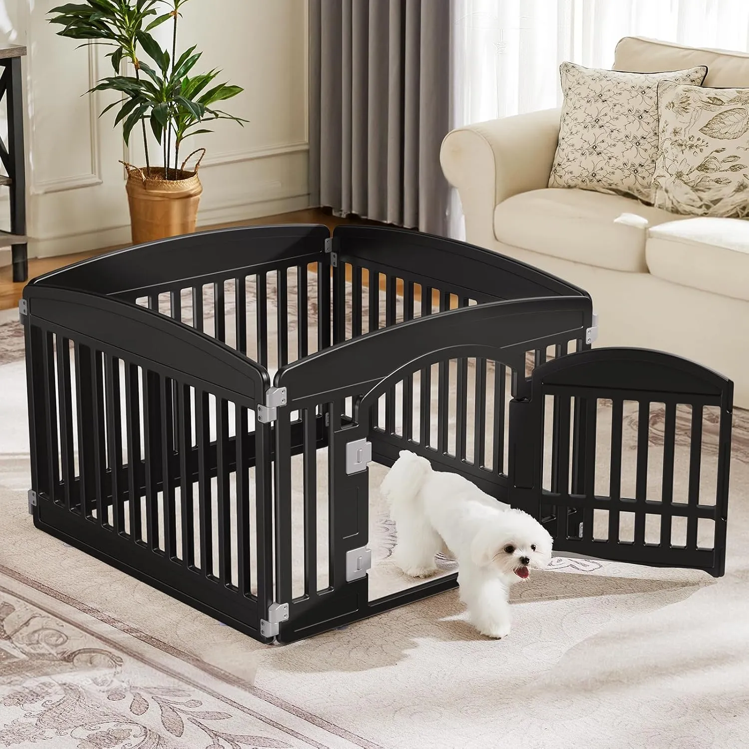 Dog Playpen Safe & Secure, Indoor/Outdoor Pet Fence, Pet Puppy Exercise Playpen, Folding & Portable | Ideal for Small to Medium Dogs, Easy to Clean, Stress-Free and Safe Play (Black, M, 4-Panel)