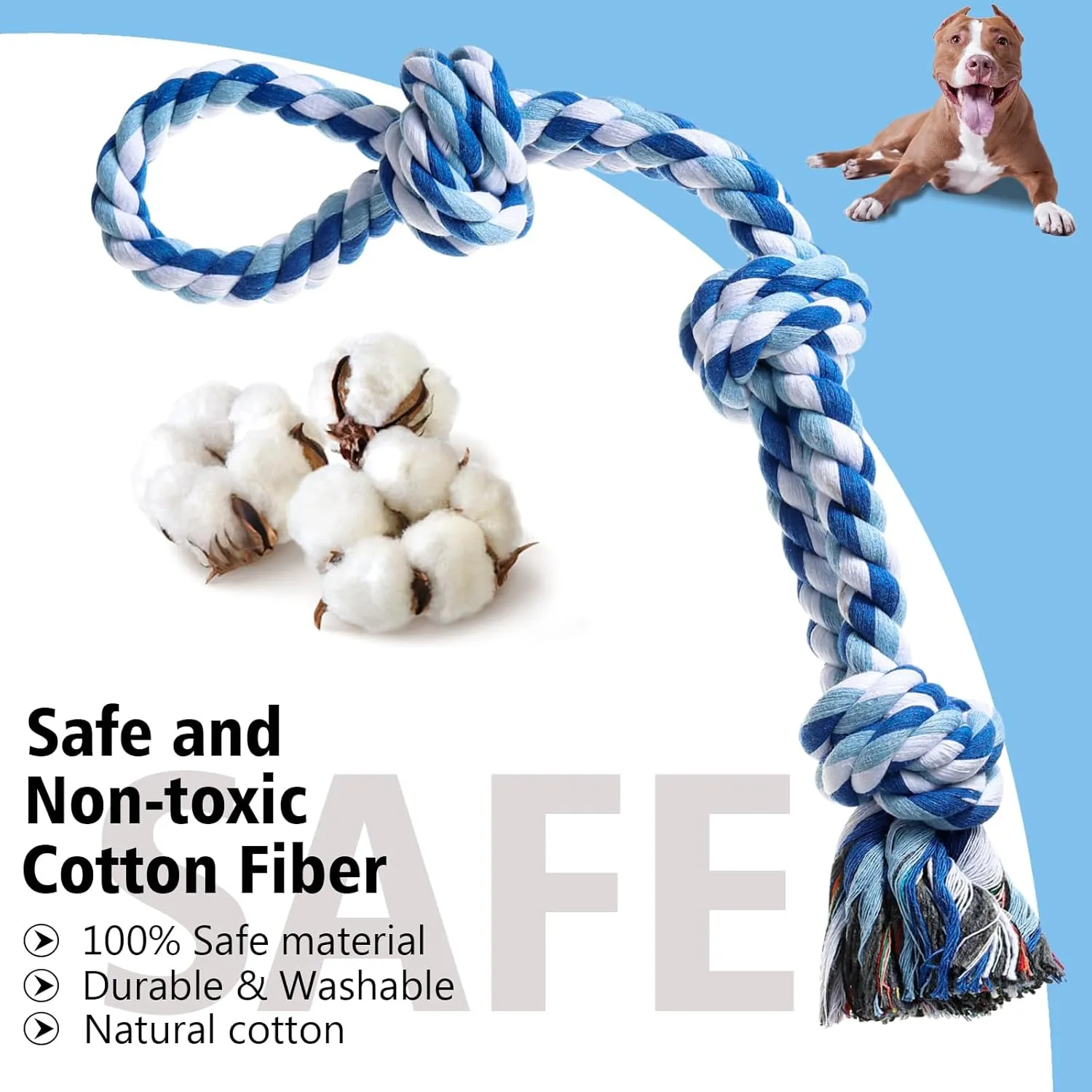 Dog Rope Toys Indestructible Dog Toys, Dog Chew Toys for Aggressive Chewers, Tough Puppy Teething Chew Toys for Boredom, Dental Cleaning Tug of War Dog Toy, Great for Small to Large Breed, Blue