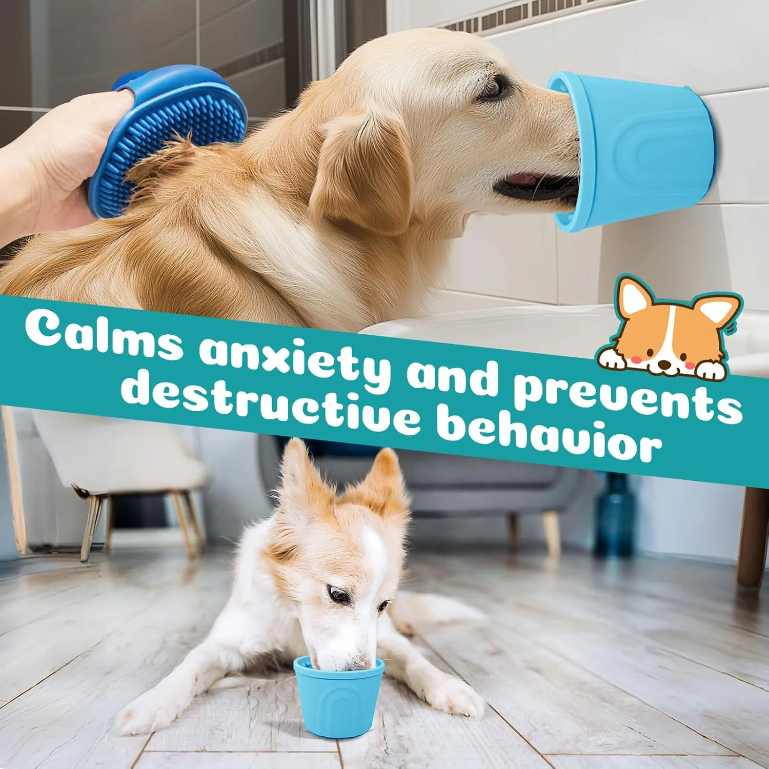 Dog Slow Feeder Lick Bowl, Slow Dog Eating Bowl, Anxiety Relief Dog Licking Mat Treat Dispenser, Non-Slip Dog Slow Feeder Bowl for Medium Large Breed Dogs Blue