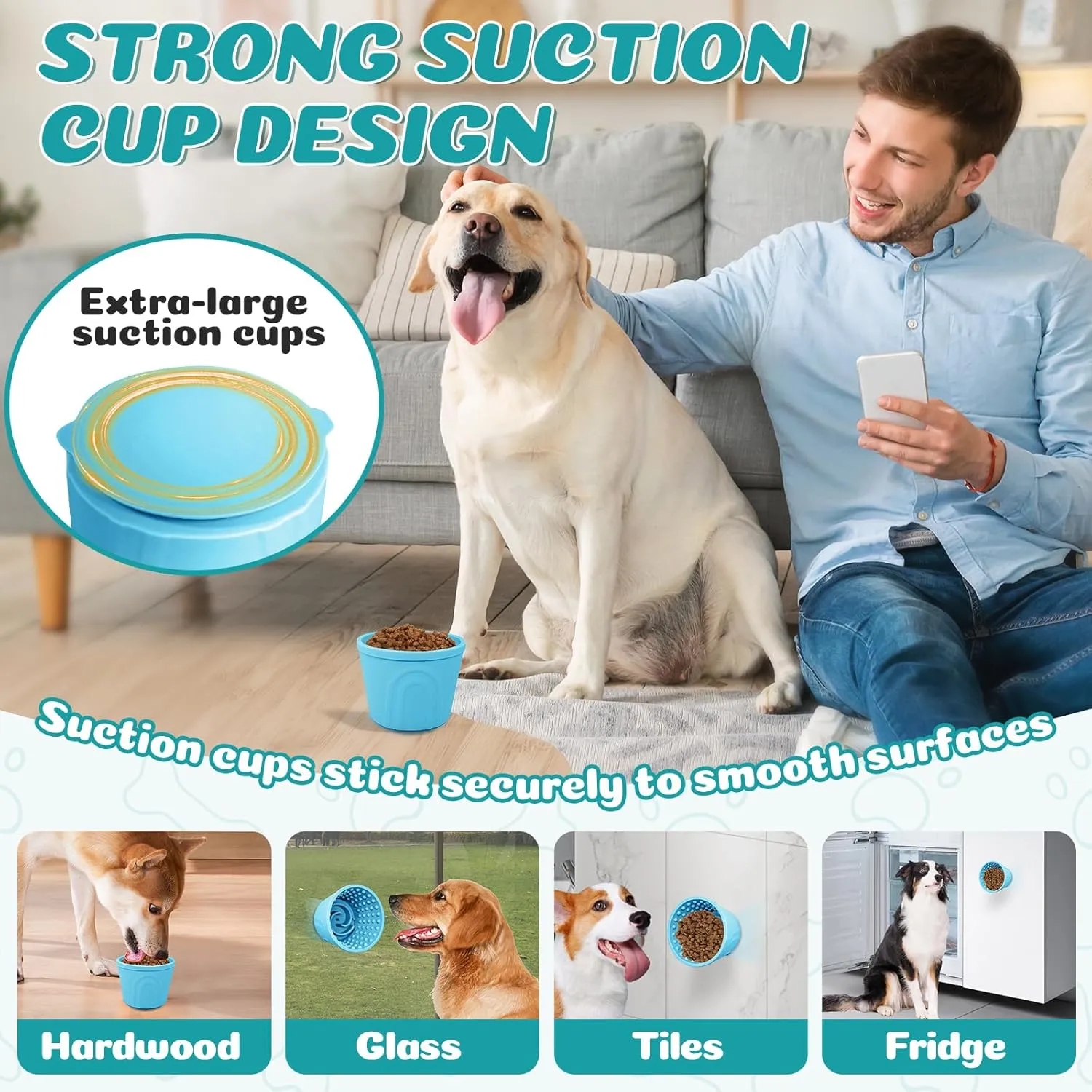Dog Slow Feeder Lick Bowl, Slow Dog Eating Bowl, Anxiety Relief Dog Licking Mat Treat Dispenser, Non-Slip Dog Slow Feeder Bowl for Medium Large Breed Dogs Blue