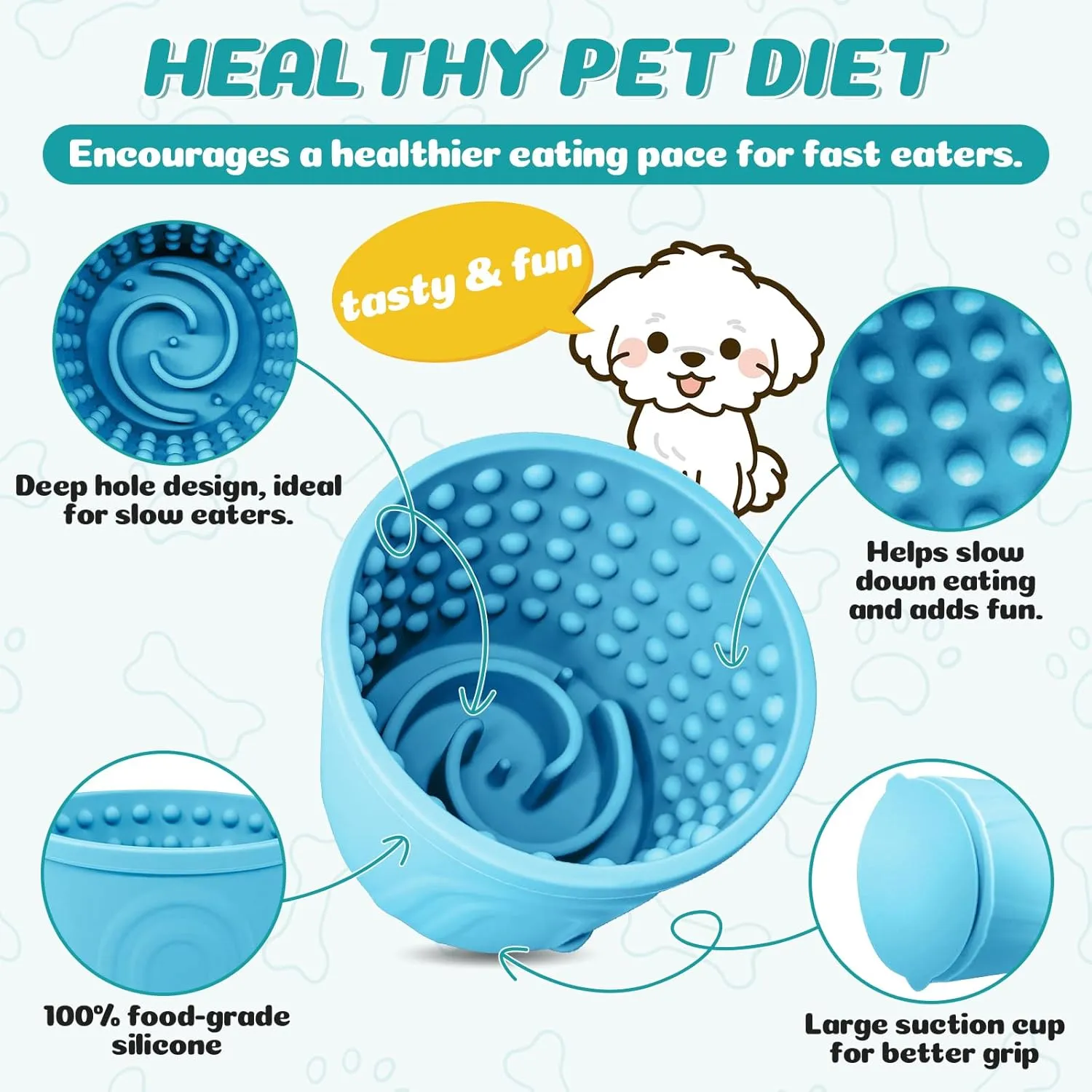 Dog Slow Feeder Lick Bowl, Slow Dog Eating Bowl, Anxiety Relief Dog Licking Mat Treat Dispenser, Non-Slip Dog Slow Feeder Bowl for Medium Large Breed Dogs Blue