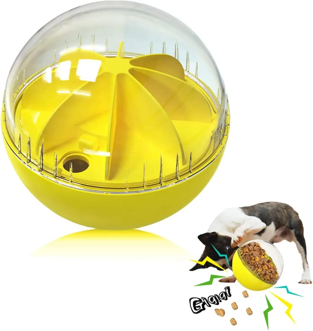Dog Toys - Interactive Puzzle Feeder Balls for Large Dogs, Funny Squeaky Toys for Chewers (Yellow)
