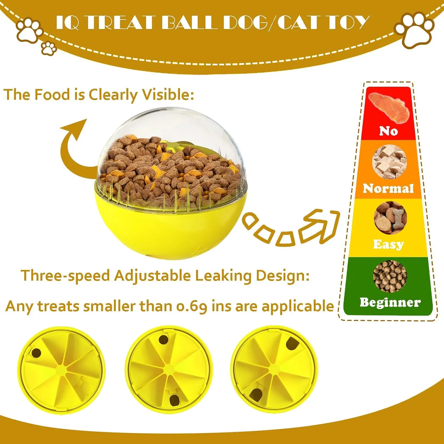 Dog Toys - Interactive Puzzle Feeder Balls for Large Dogs, Funny Squeaky Toys for Chewers (Yellow)