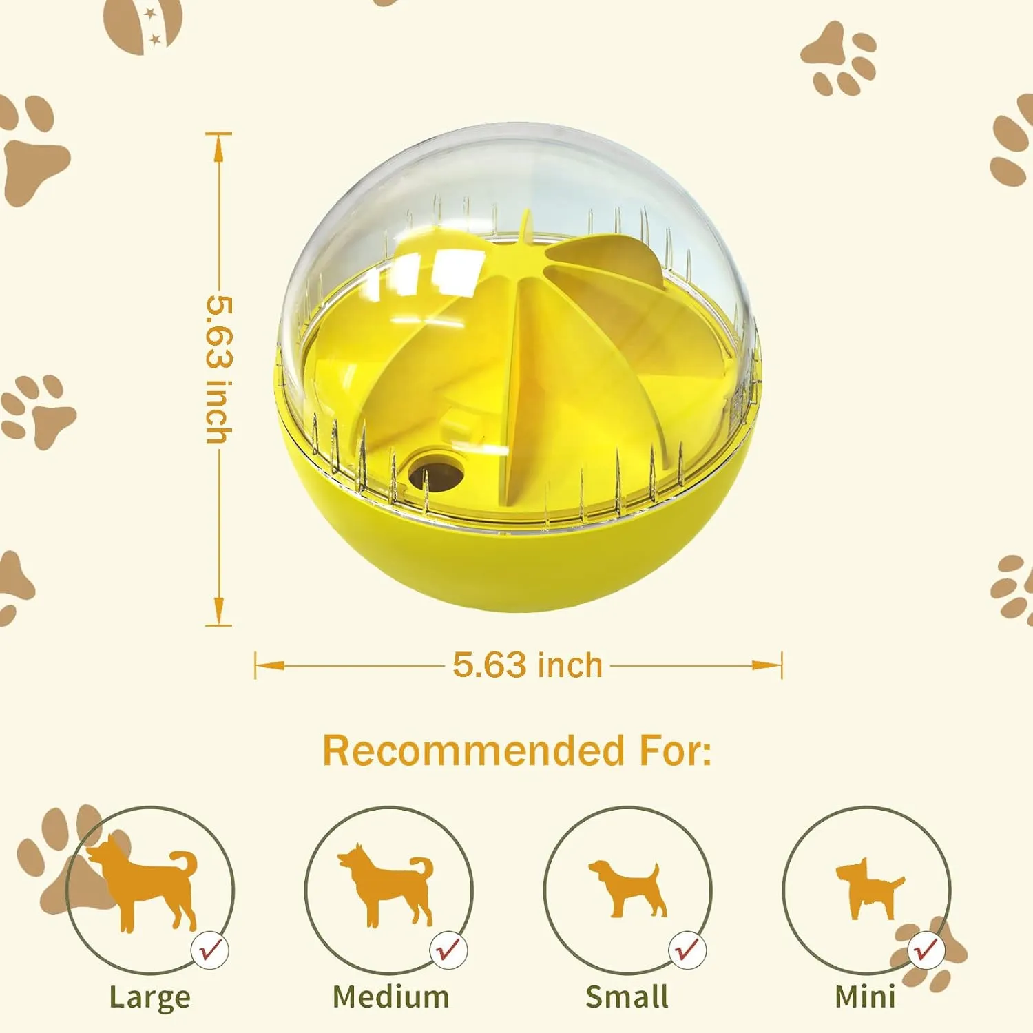 Dog Toys - Interactive Puzzle Feeder Balls for Large Dogs, Funny Squeaky Toys for Chewers (Yellow)