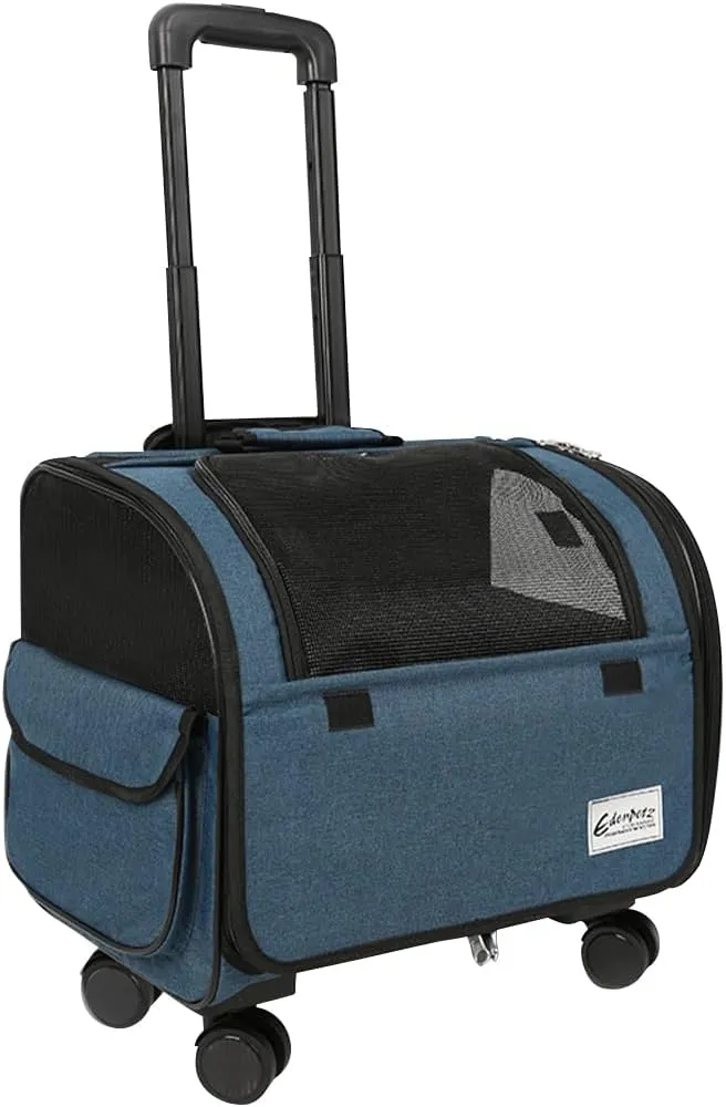 Dog Travel Bag with Removable Rolling Wheels, Airline Approved Pet Carrier, Foldable Cat Bag with Breathable Mesh, Pet Stroller(Blue)
