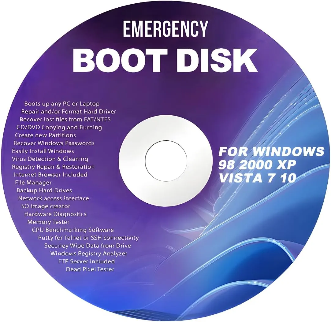 DVD For Windows Emergency Boot Disk For Windows 98, 2000, XP, Vista, 7, 10 PC Repair DVD All in One Tool (Latest Version)