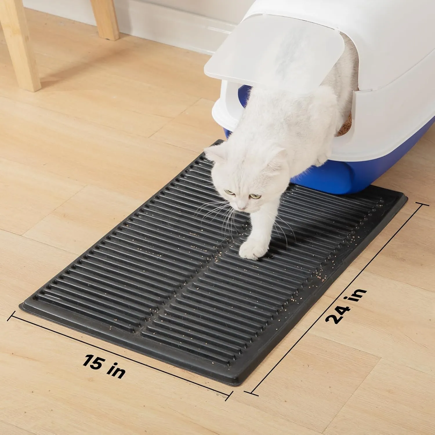 Easy Clean Litter Mat: Washable & UrineProof Cat Litter Trapping Mat - Anti-Tracking Kitty Litter Mat Catcher for Floor - Soft on Paws Litter Mat (Black, 24x15)