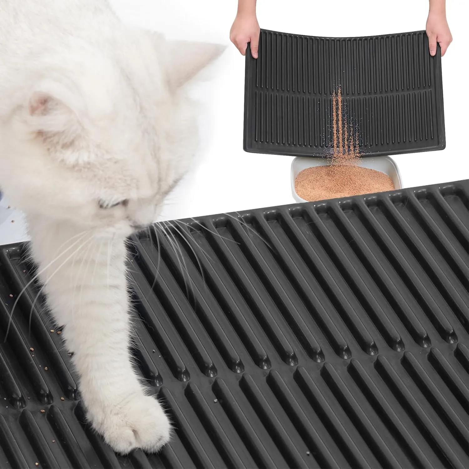 Easy Clean Litter Mat: Washable & UrineProof Cat Litter Trapping Mat - Anti-Tracking Kitty Litter Mat Catcher for Floor - Soft on Paws Litter Mat (Black, 24x15)