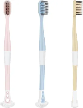 Extra Soft Toothbrush with Tongue Scraper - Tongue Scrubber with Flossing Bristles for Sensitive Teeth and Gums, Dental Travel Hygiene Brush Fresh Breath for Both Adults and Kids (Pack of 3)
